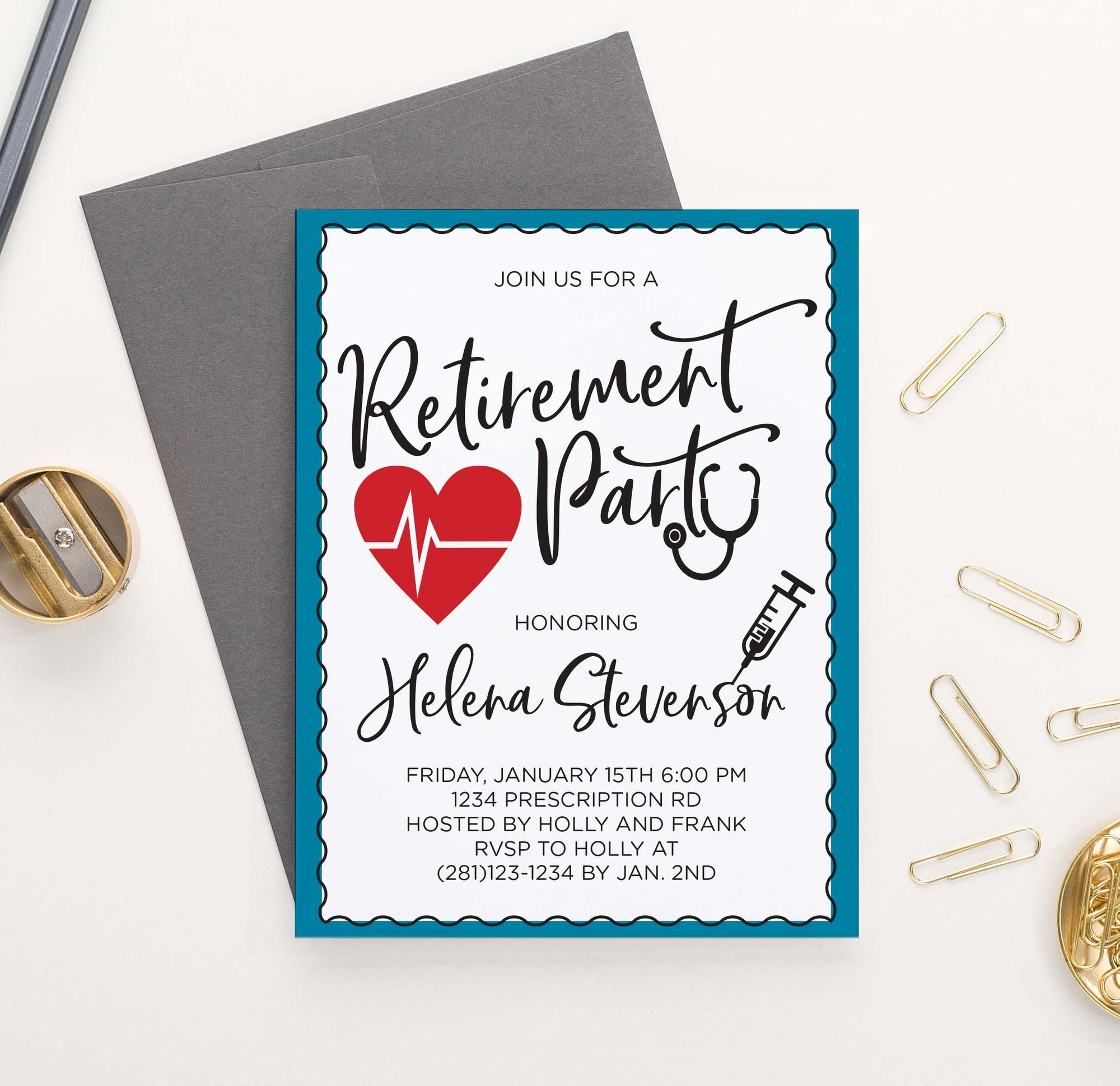 RPI024 personalized retirement party invitation for nurses and doctors medical