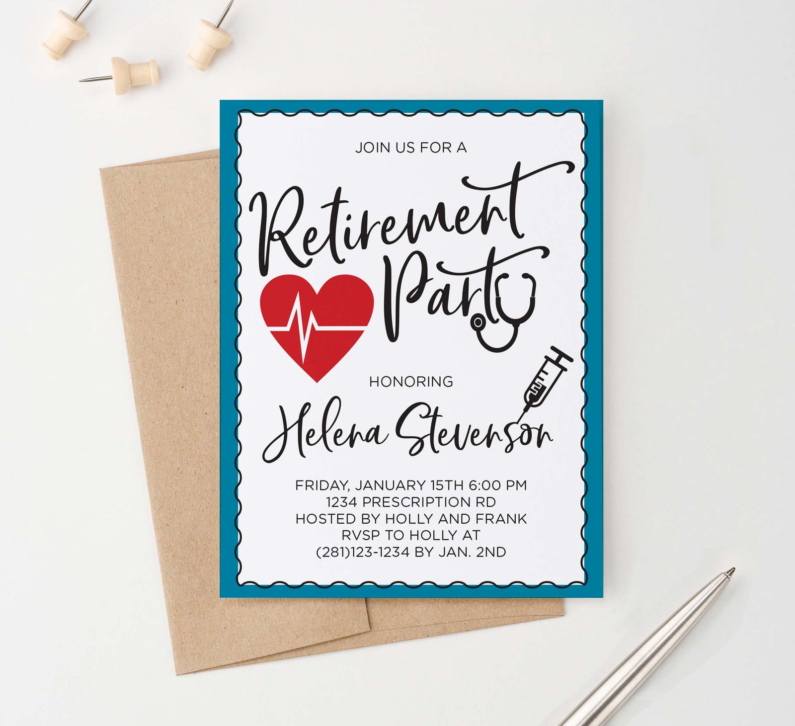RPI024 personalized retirement party invitation for nurses and doctors medical