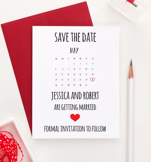 SDI004 Customized save the date calender invites for wedding heart couples announcement
