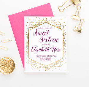 SSI009 Personalized Elegant Gold Foil Floral Sweet Sixteen Invite birthday 16 2