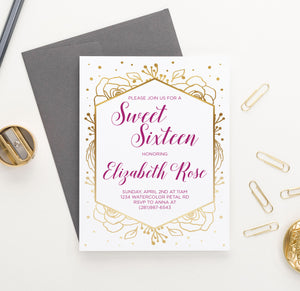 SSI009 Personalized Elegant Gold Foil Floral Sweet Sixteen Invite birthday 16