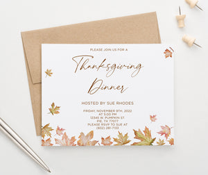 TGI003 Fall Leaves Thanksgiving Dinner Invite Personalized friendsgiving maple leaf brown orange autumn