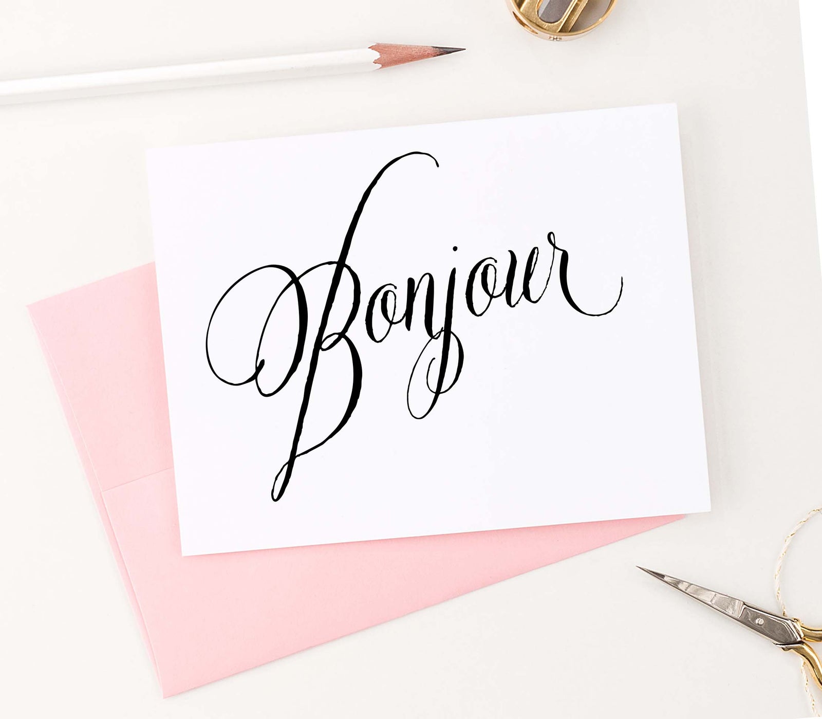 TY003 bonjour folded thank you cards elegant script simple