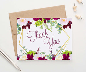 TY007 burgundy floral folded thank you notes for women gold wedding elegant