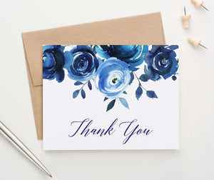 TY014 blue florals thank you cards for women roses script folded