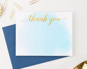 TY015 simple blue watercolor flat thank you notes gold script