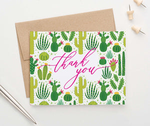 TY018 folded cactus pink thank you cards succulents script