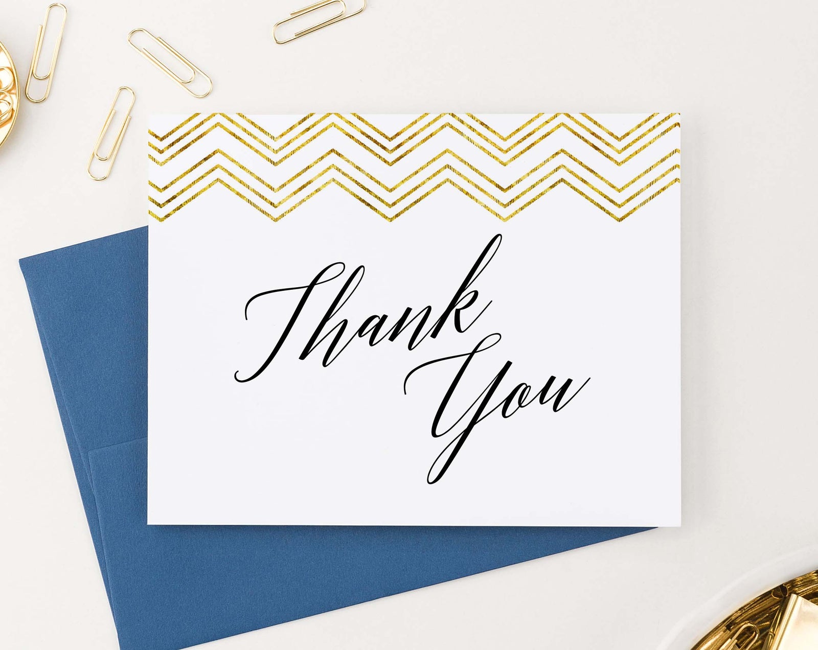 TY019 gold chevron thank you notes folded wedding script classic