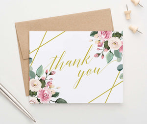 TY020 floral gold geometric thank you notes for baby shower elegant script