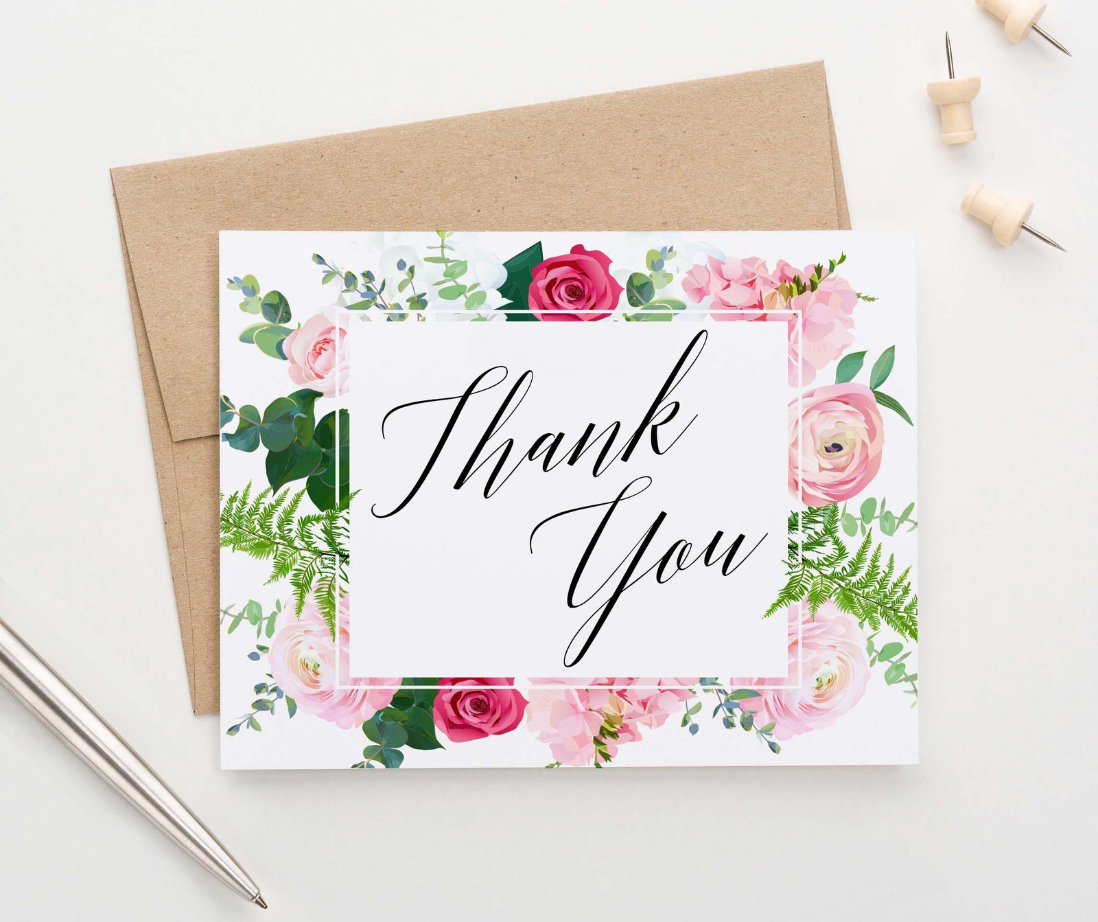 Elegant Floral Border Thank You Cards for Women