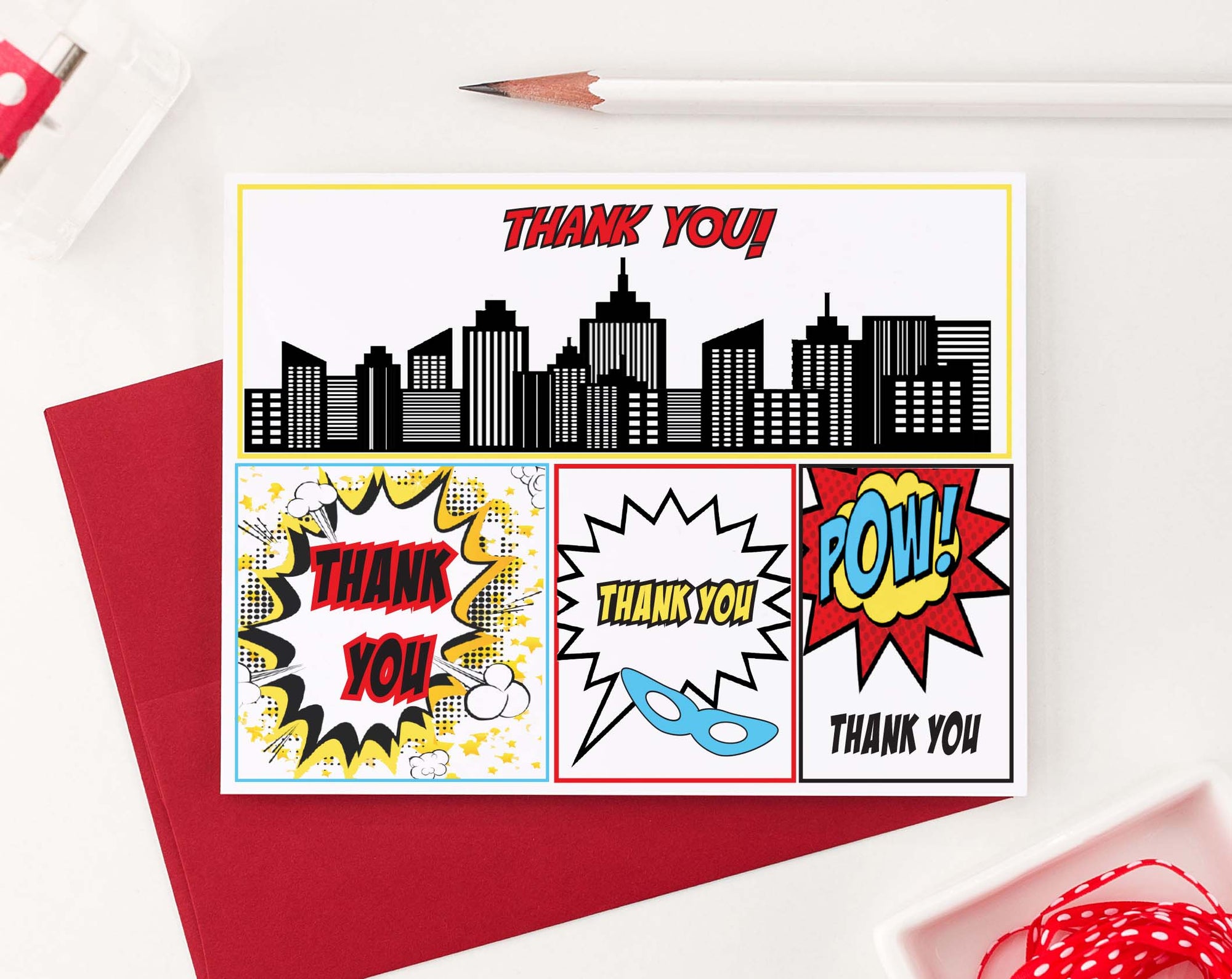 TY024 comic thank you cards for birthday kids folded thankyou