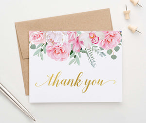 TY030 pink and white floral thank you cards folded elegant wedding