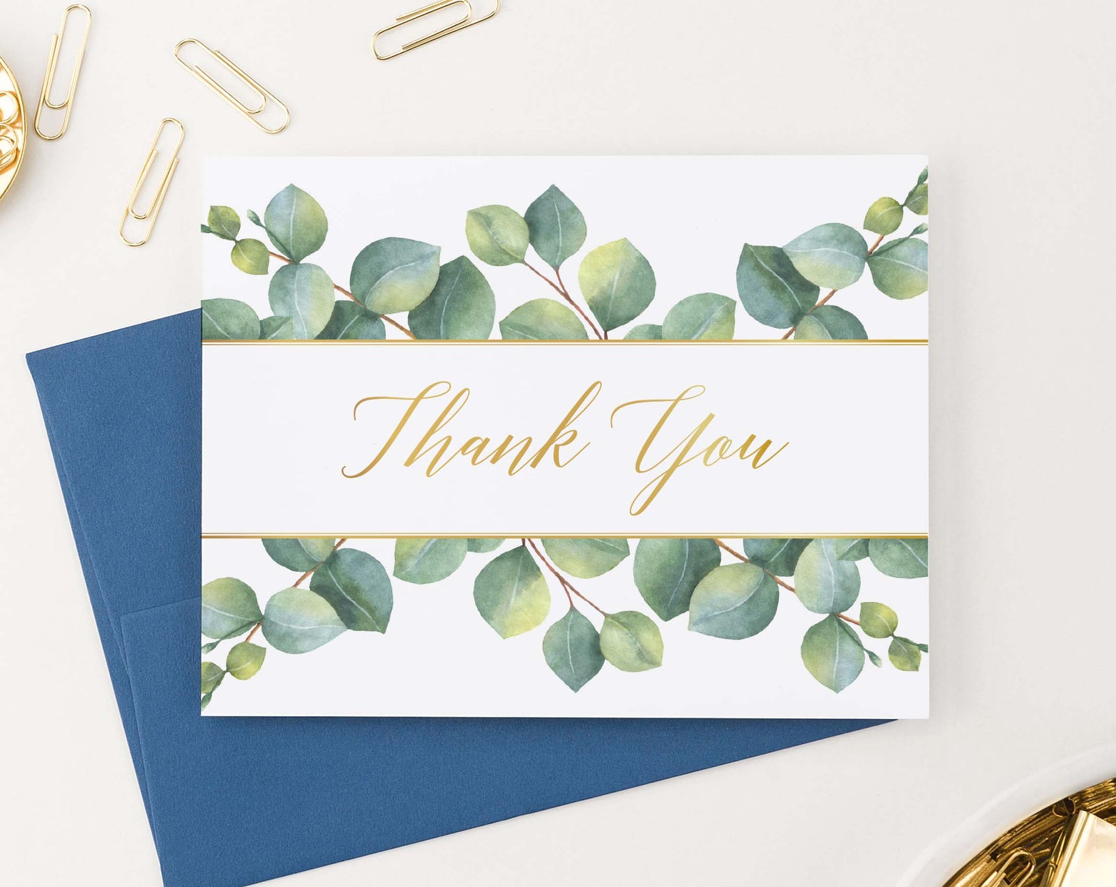 TY035 eucalyptus thank you notes folded greenery gold women