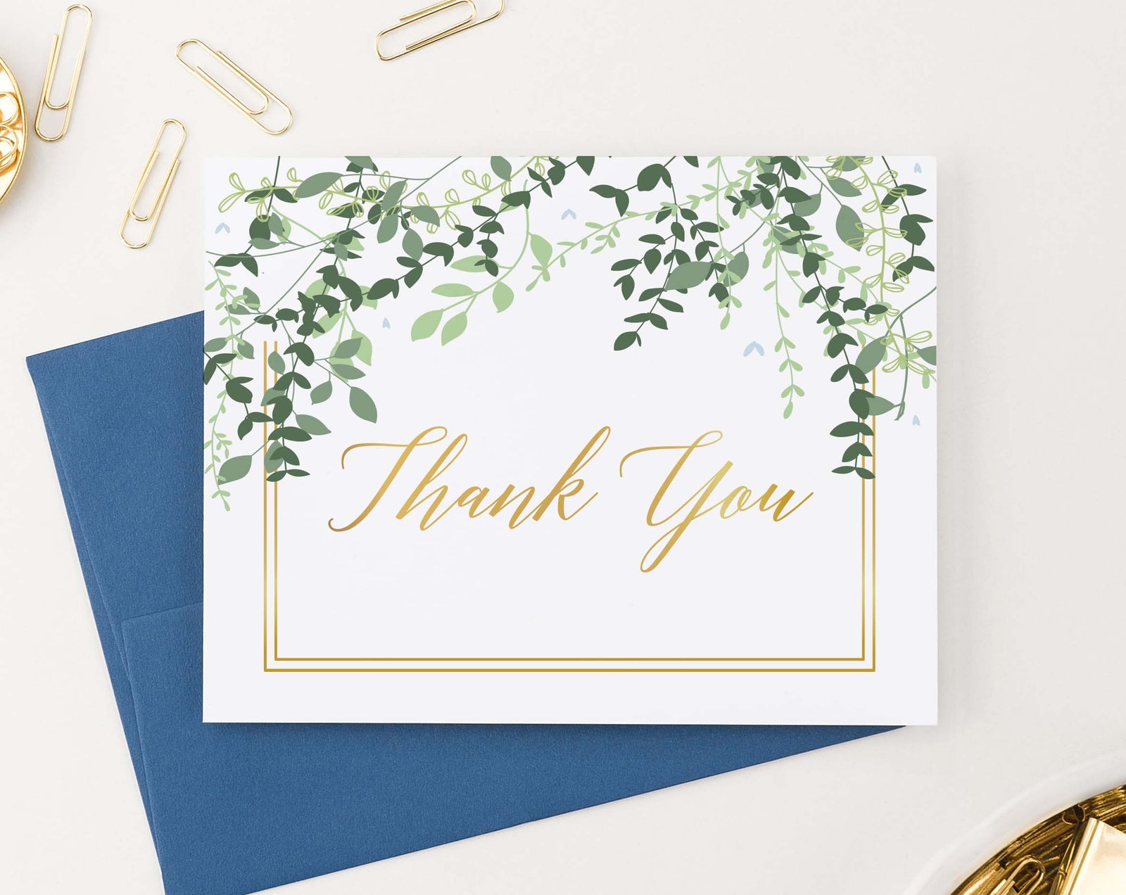 TY036 elegant greenery folded thank you cards for wedding gold border women