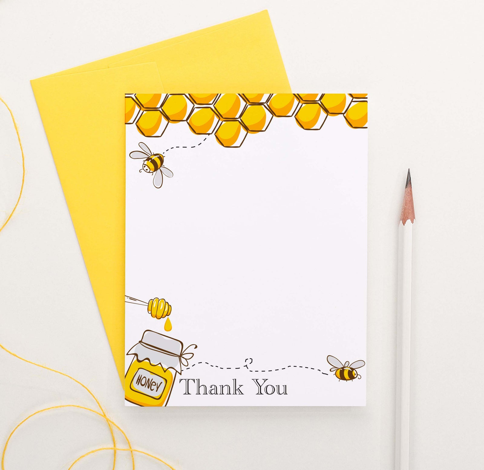 TY039 honey bee thank you cards for birthday honeycomb vertical flat kids thankyou