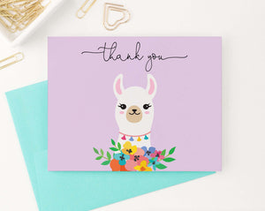 TY041 llama purple folded thank you notes for baby shower cute girls script thankyou