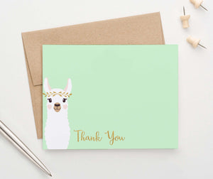 TY042 cute llama flat thank you notes for kids birthday gold script