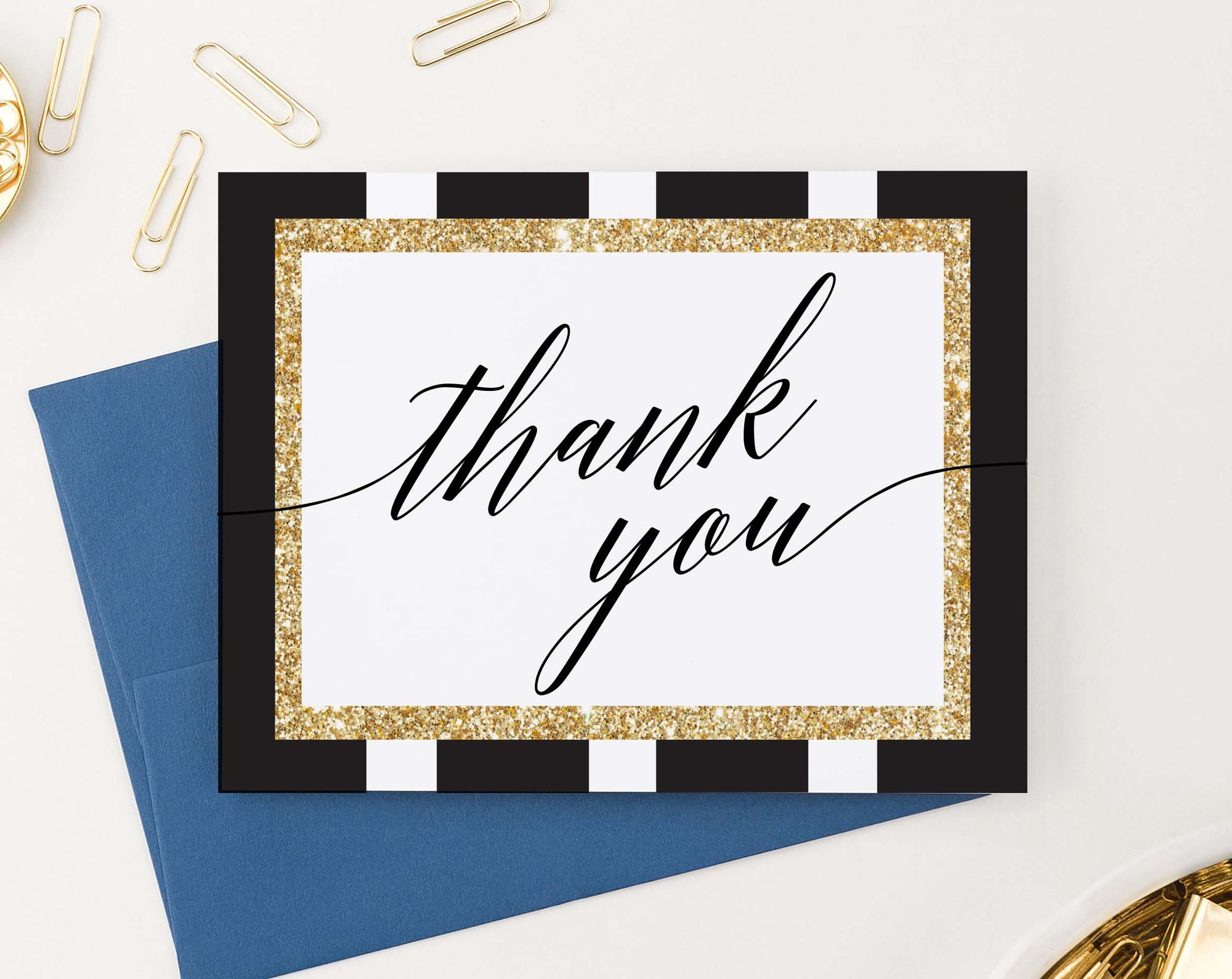 TY044 simple black and gold folded thank you notes elegant classic adults