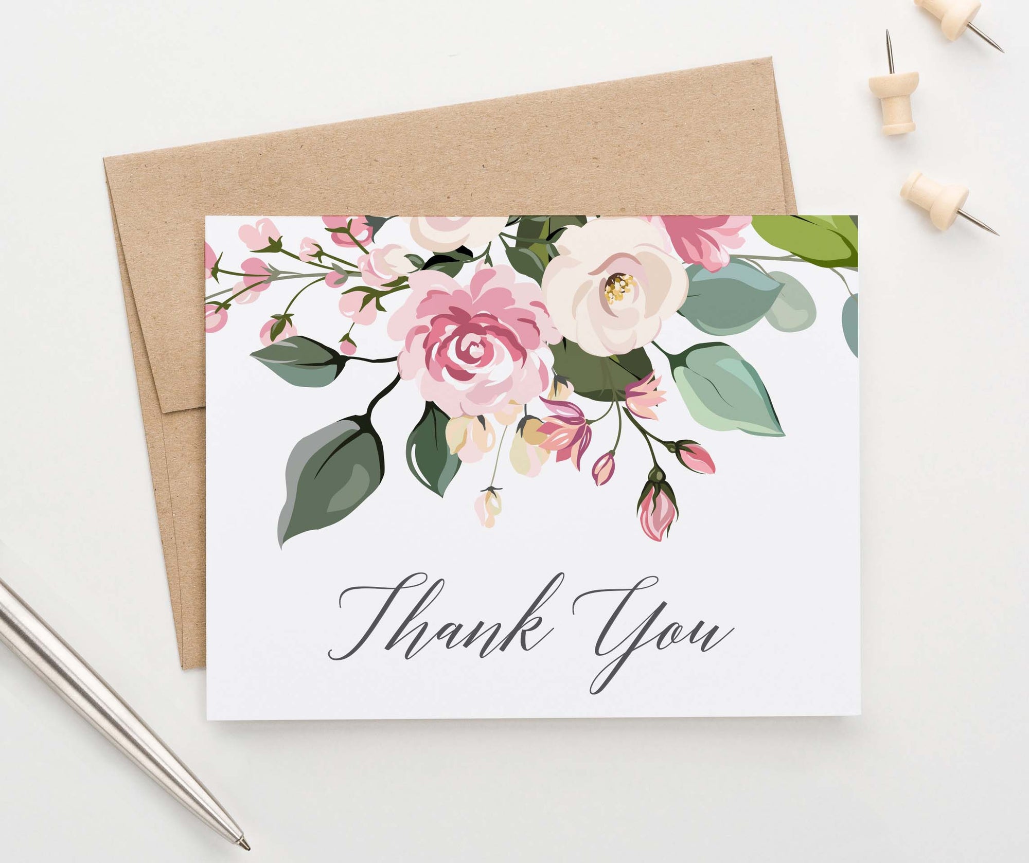 TY047 classic floral thank you cards for women folded script wedding