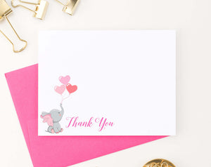 TY049 simple pink elephant thank you notes balloons cute girls