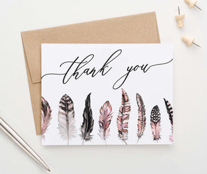 TY050 bohemian pink feather folded thank you notes women feathers