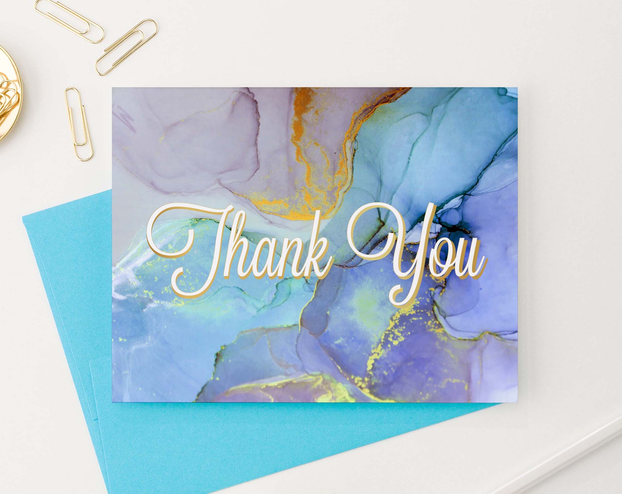 Colorful Watercolor Marble Folded Thank You Notes
