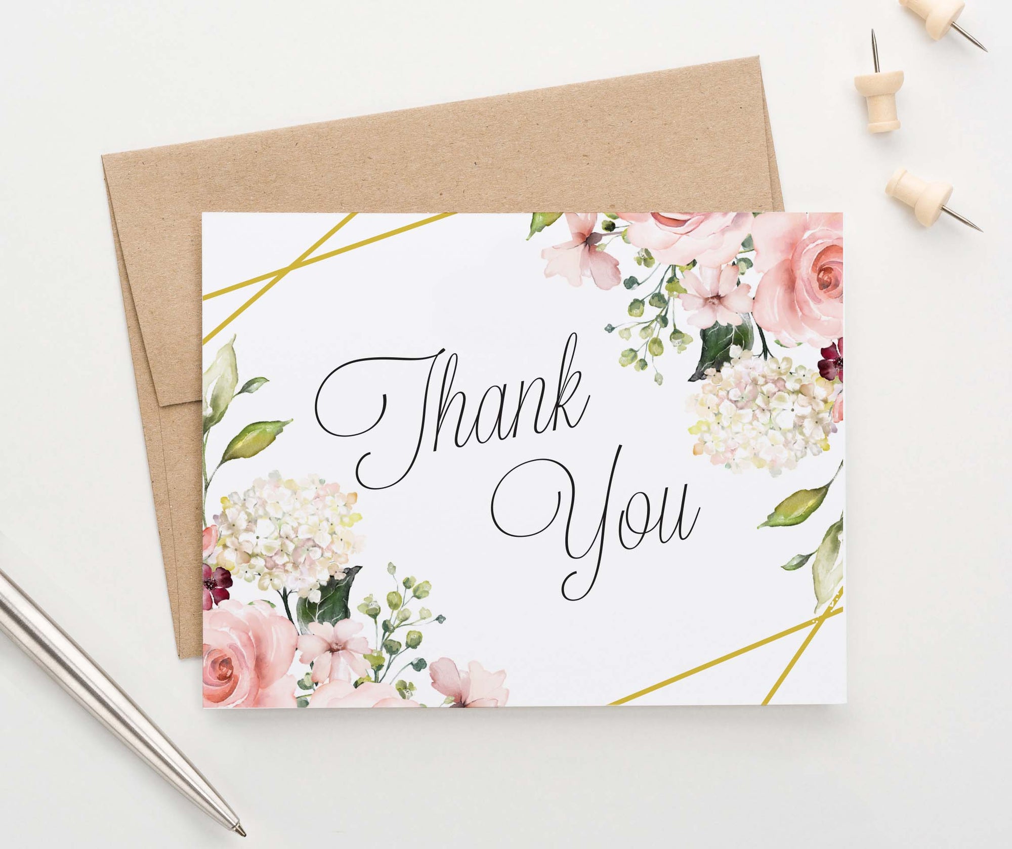TY063 elegant floral corners folded thank you cards wedding gold