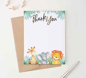 TY065 safari animals flat thank you cards with giraffe elephant and lion zoo kids