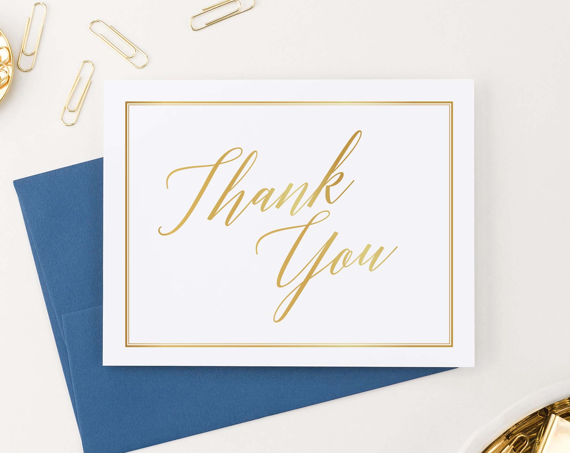 TY066 simple gold border thank you notes for adults script font classic