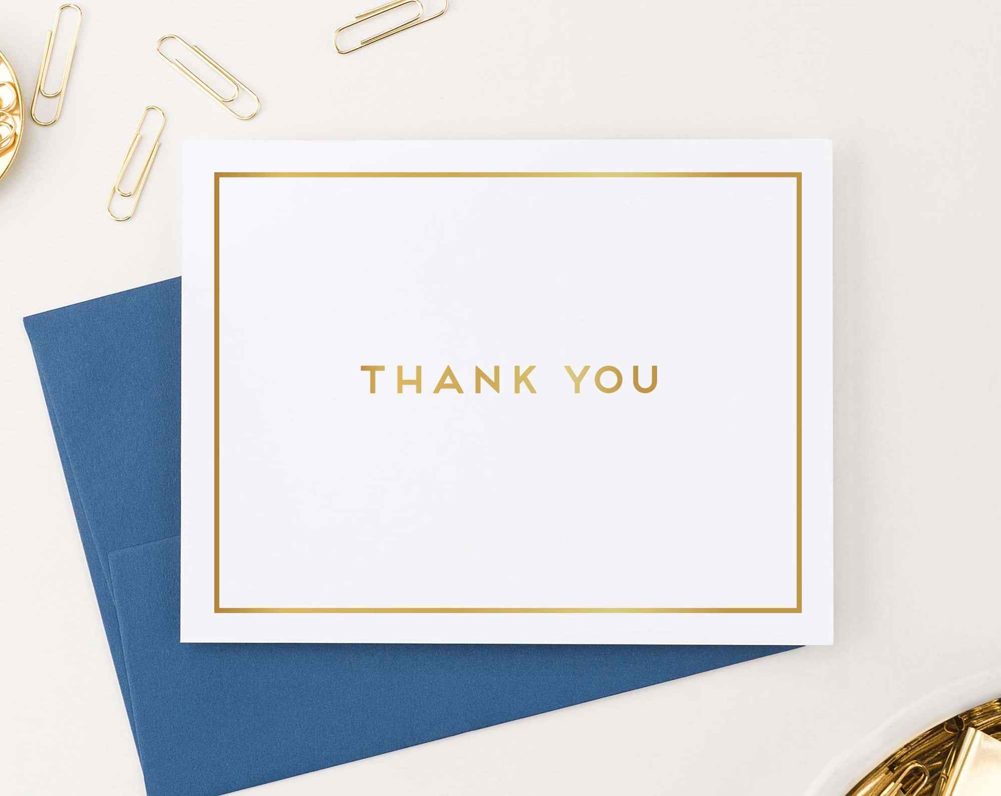 TY067 gold block font thank you cards with border simple classic folded