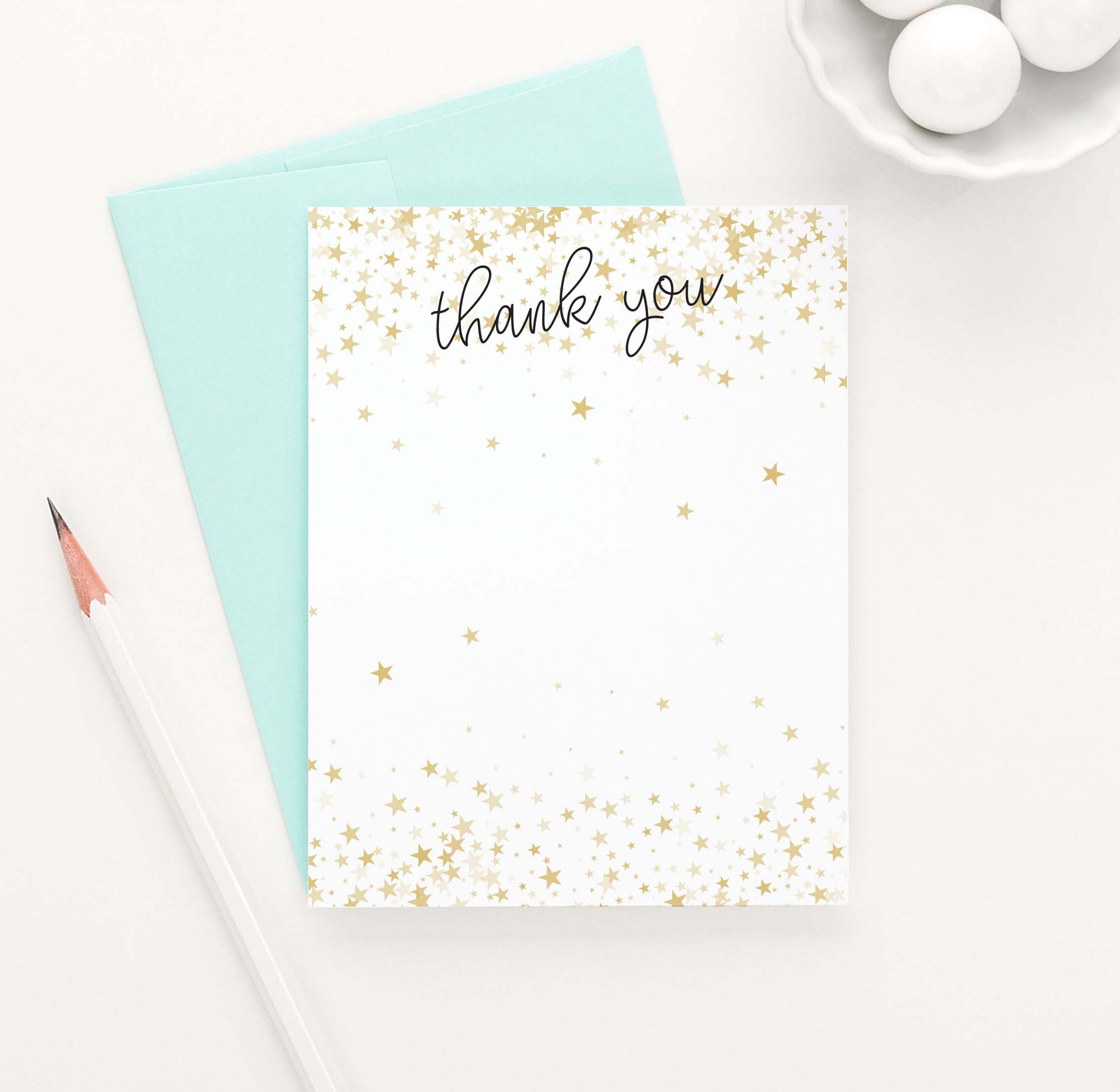 TY070 gold stars flat thank you notes for baby shower birthday kids