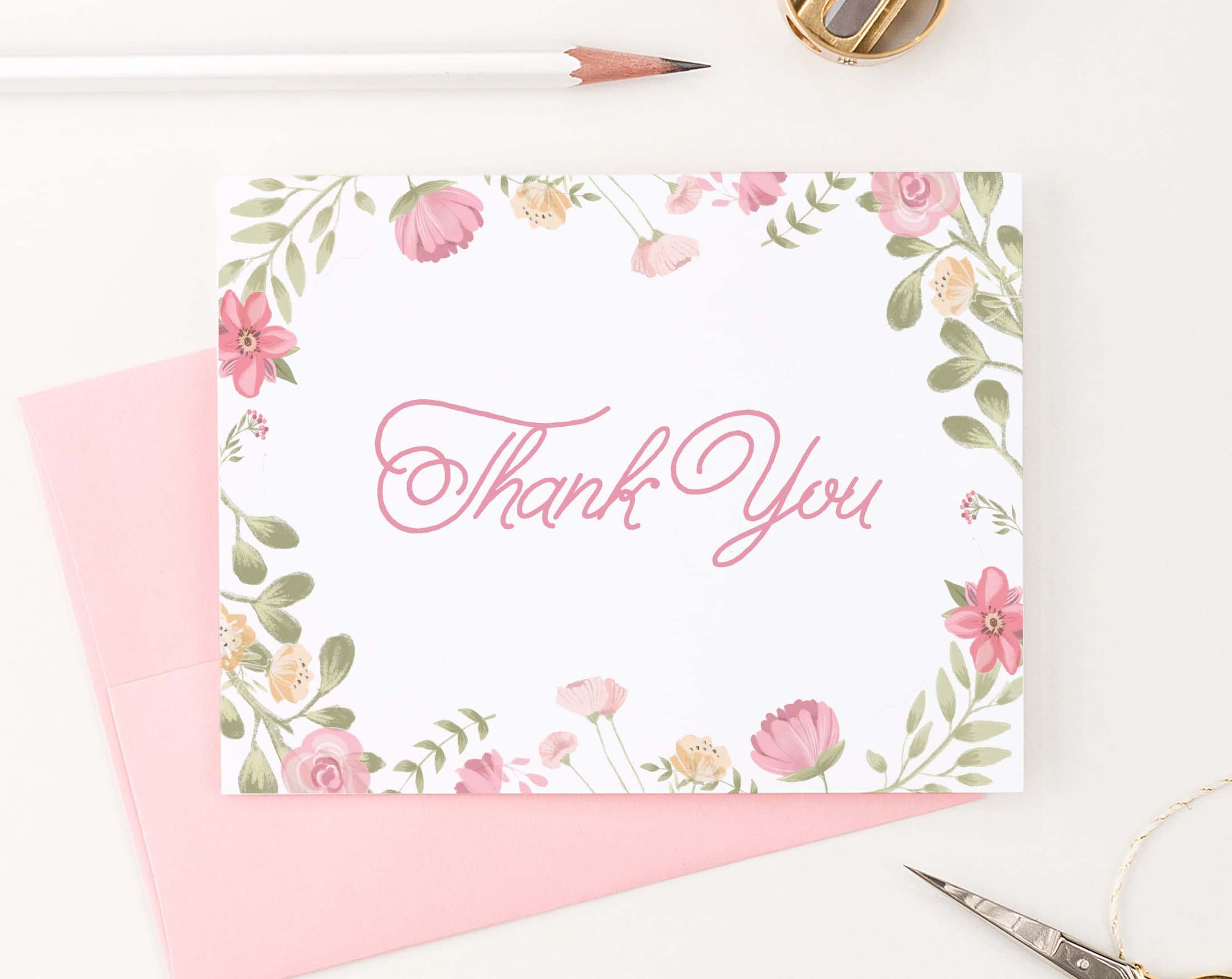 TY071 cute watercolor floral folded thank you notes elegant chic kids