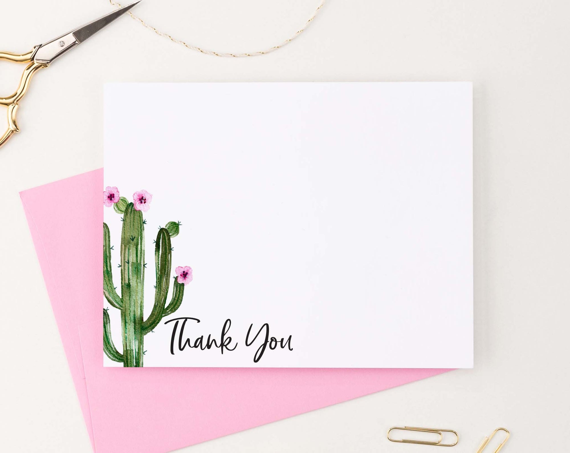 TY073 simple corner cactus thank you cards for baby shower script succulent
