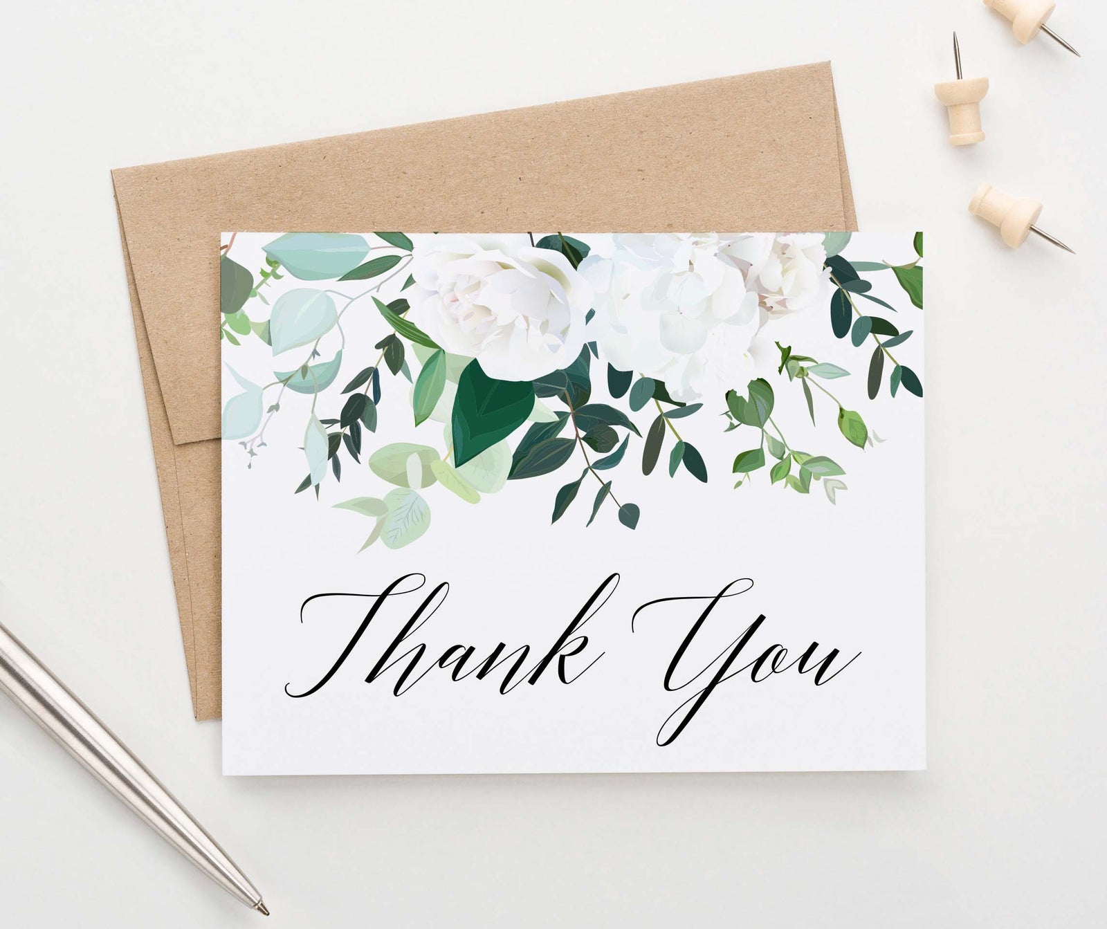 TY079 elegant white floral thank you cards for women folded wedding thankyou