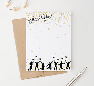 TY084 Graduation Thank You Card with Gold Stars silhouettes caps star college high school commencement