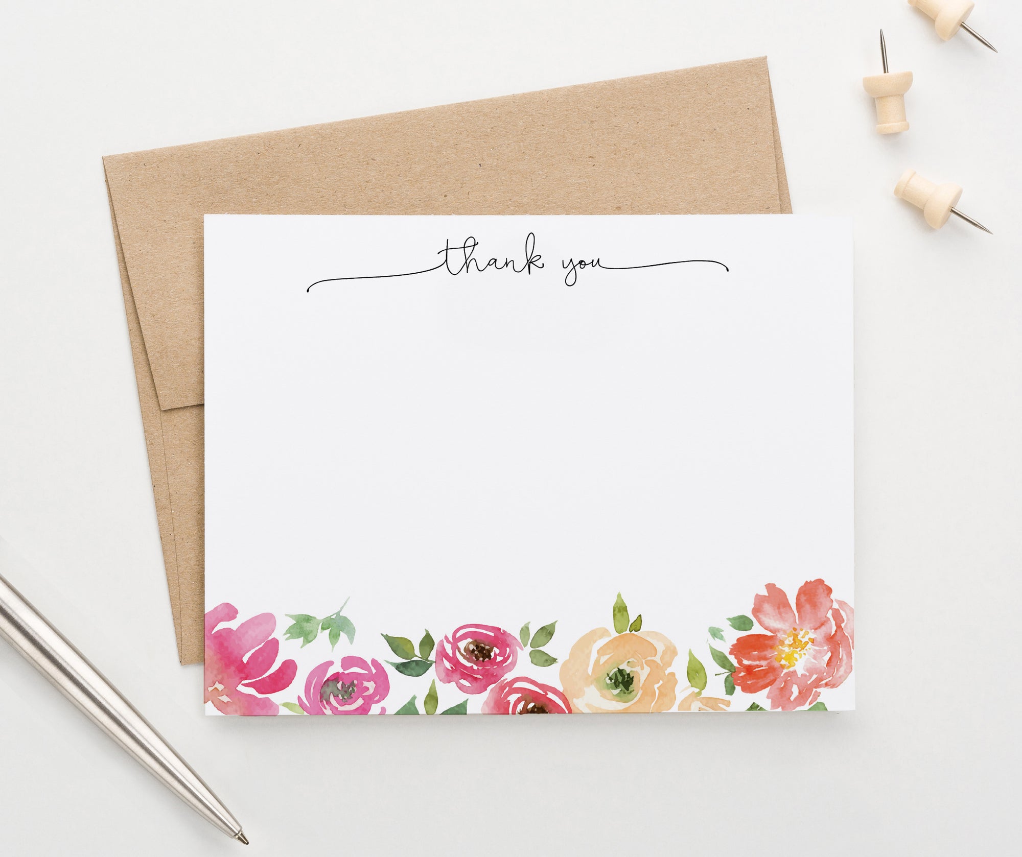    TY089 Watercolor Florals Graduation Thank You Cards elegant women notes flowers