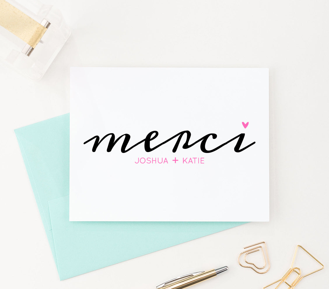 WS002 personalized french wedding thank you cards sets couples folded elegant