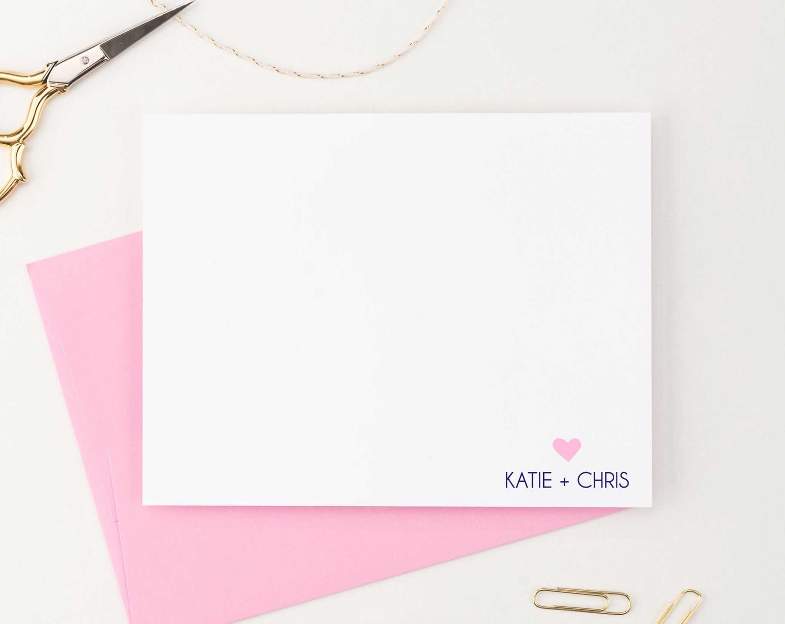 WS017 personalized names and heart wedding thank you notes cute simple modern