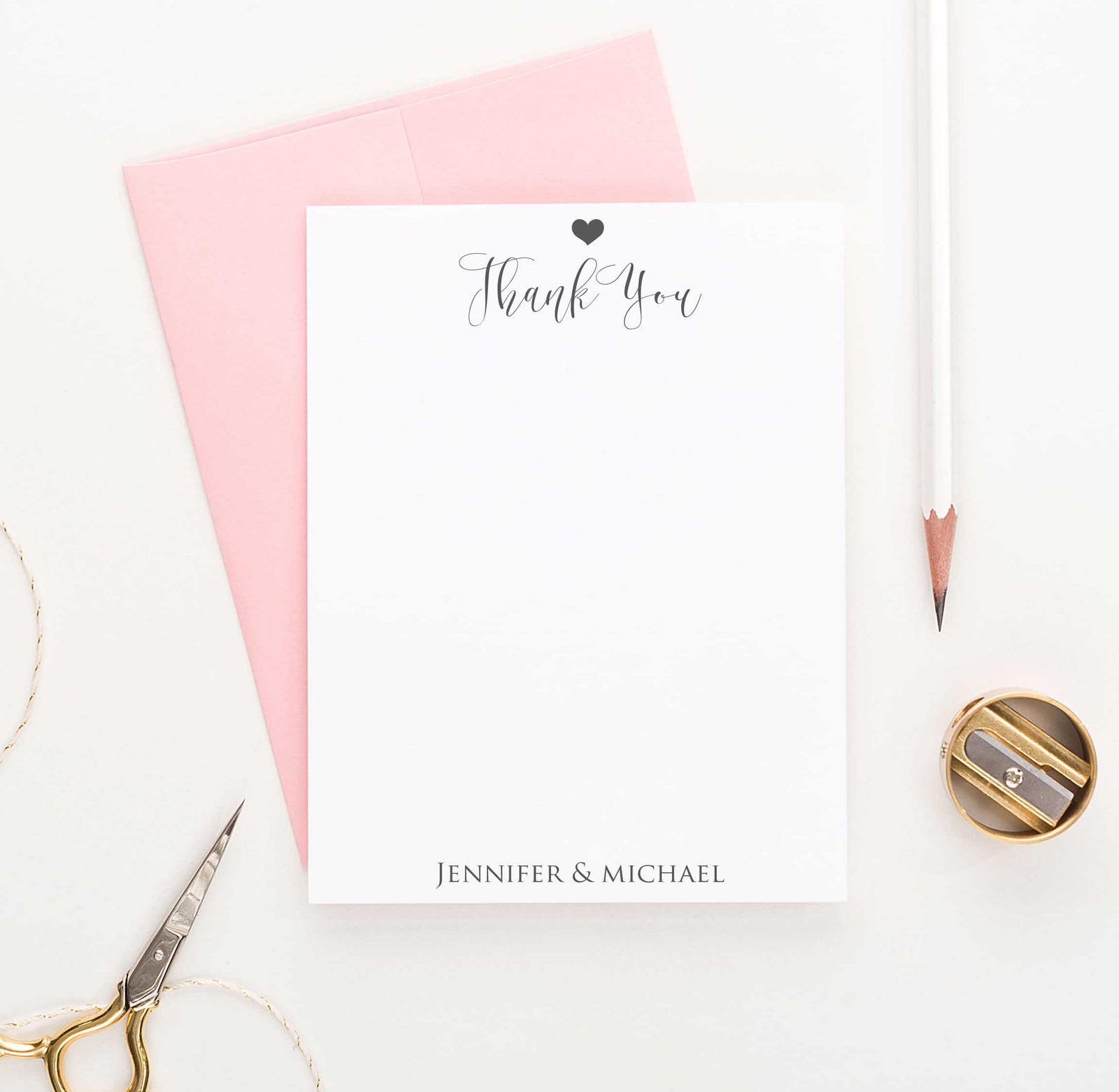 WS031 heart and names anniversary thank you cards vertical stationary engagement personalized 1