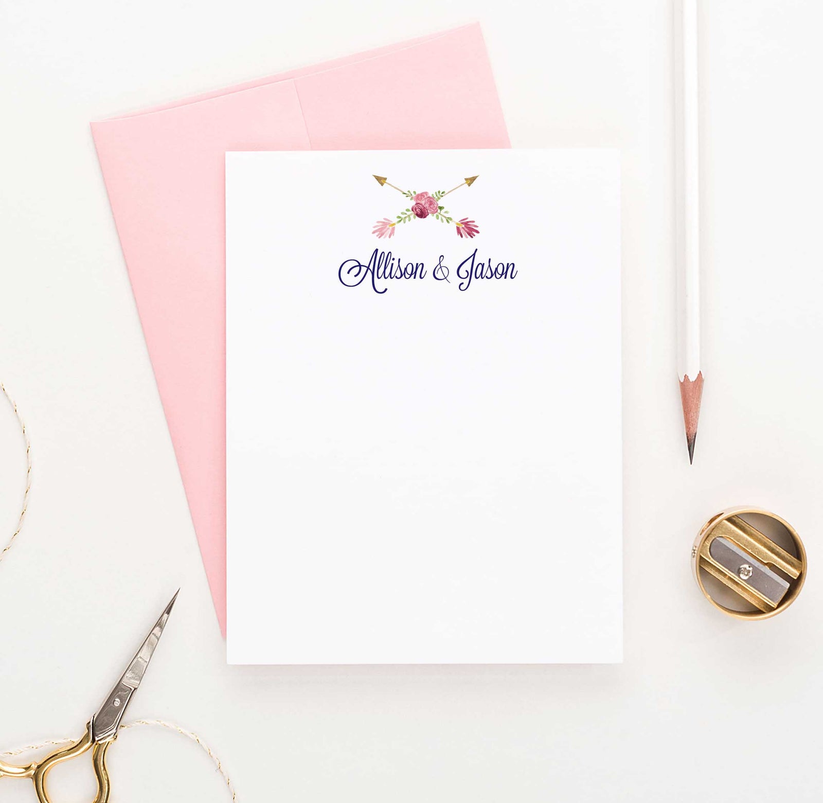 WS032 elegant floral arrow engagement thank you cards arrows wedding personalized simple 1