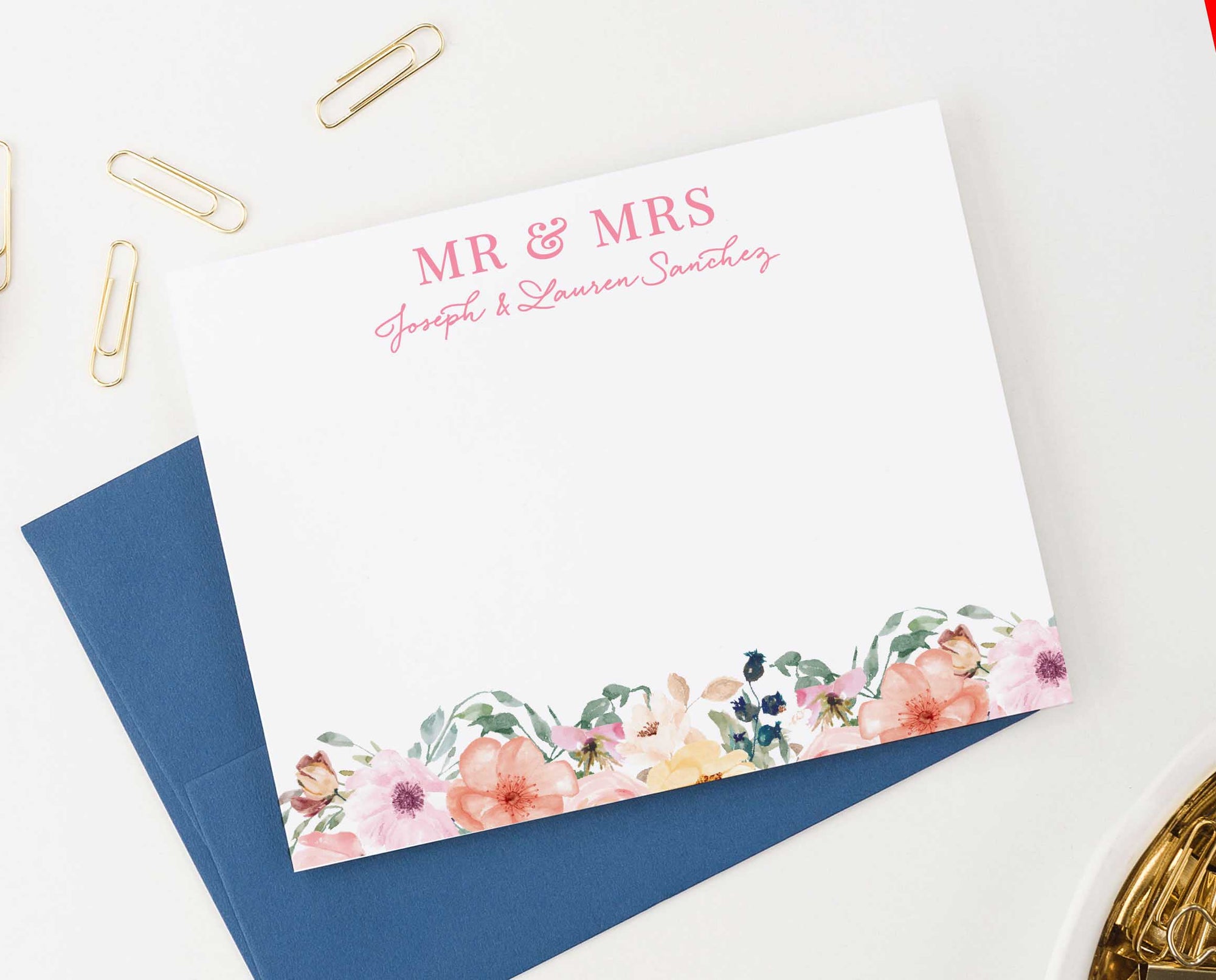 WS035 floral mr. and mrs. wedding thank you notes personalized floral modern engagement 1