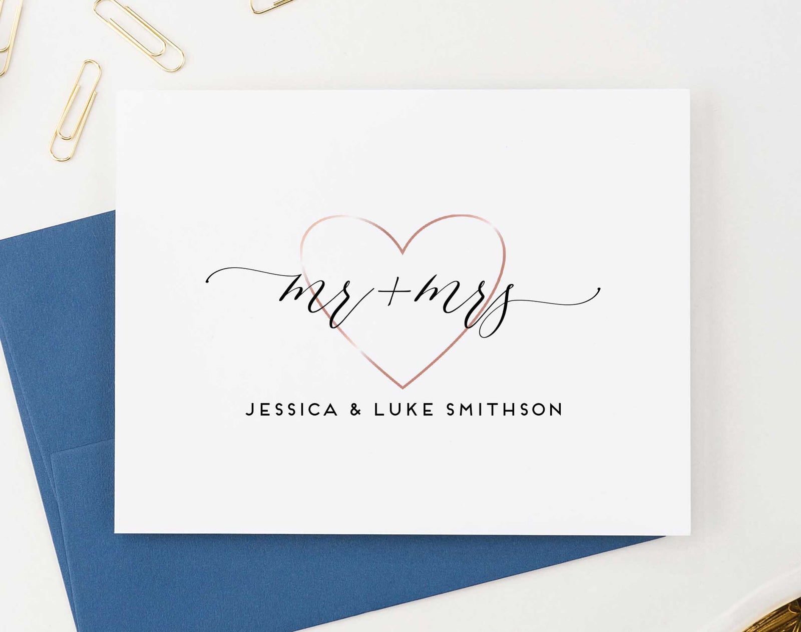 WS038 folded rose gold heart engagement thank you cards thankyou hearts mr and mrs 1