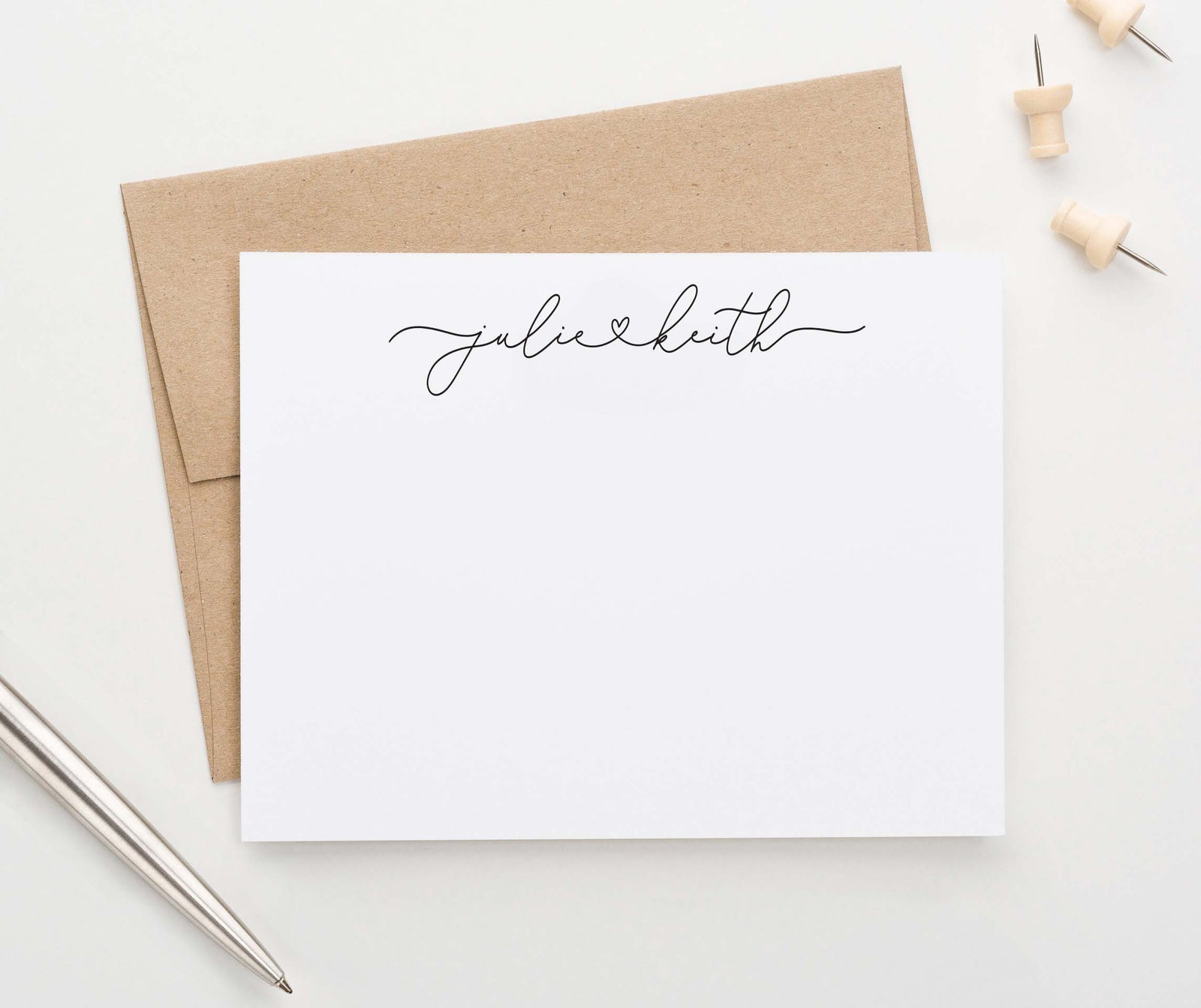 WS040 elegant 2 names and heart personalized script thank you cards classic simple