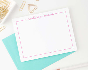 ks015 script name with border stationery personalized for kids flat notecard simple