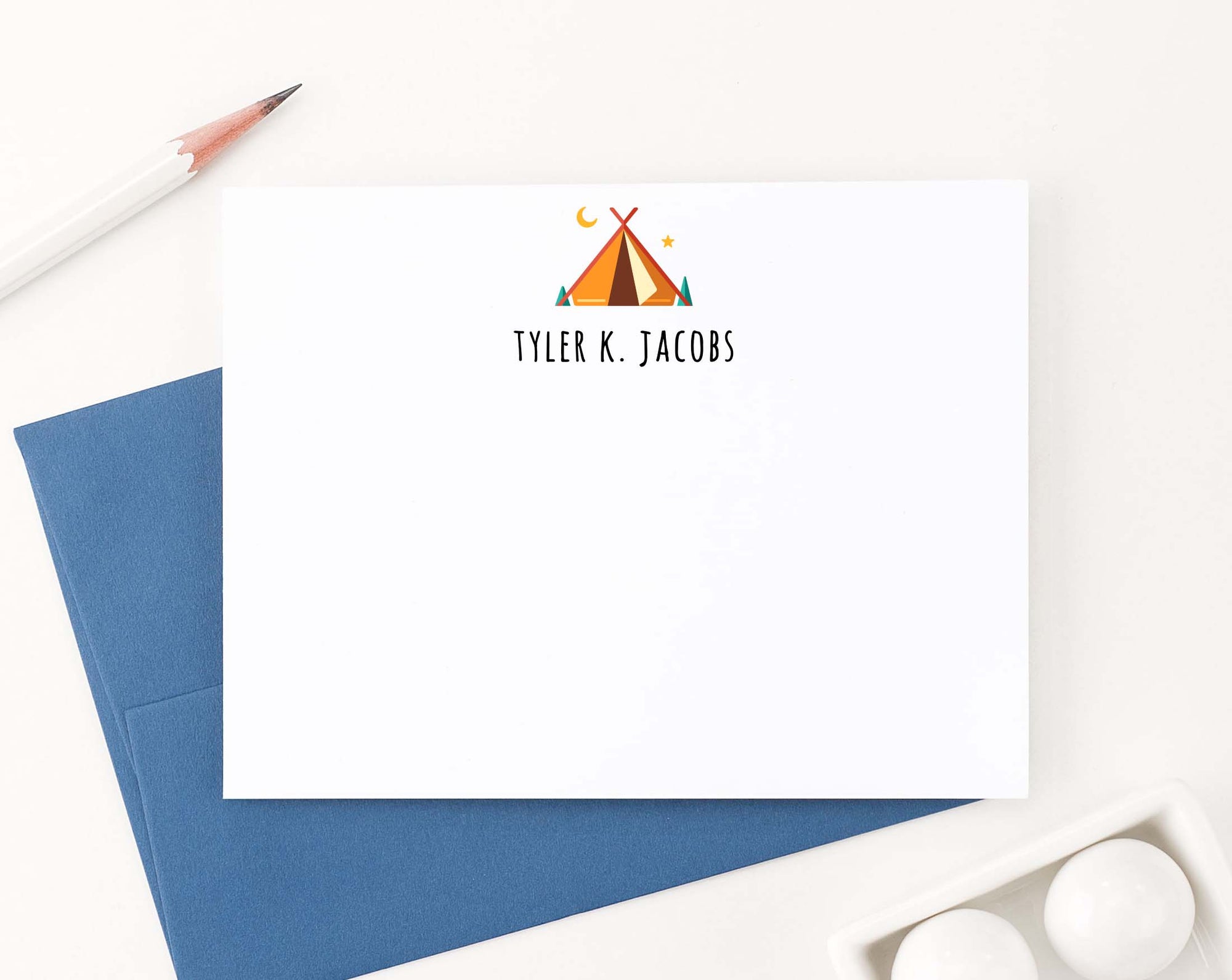 ks185 boys camp thank you cards personalized with tent cute block font