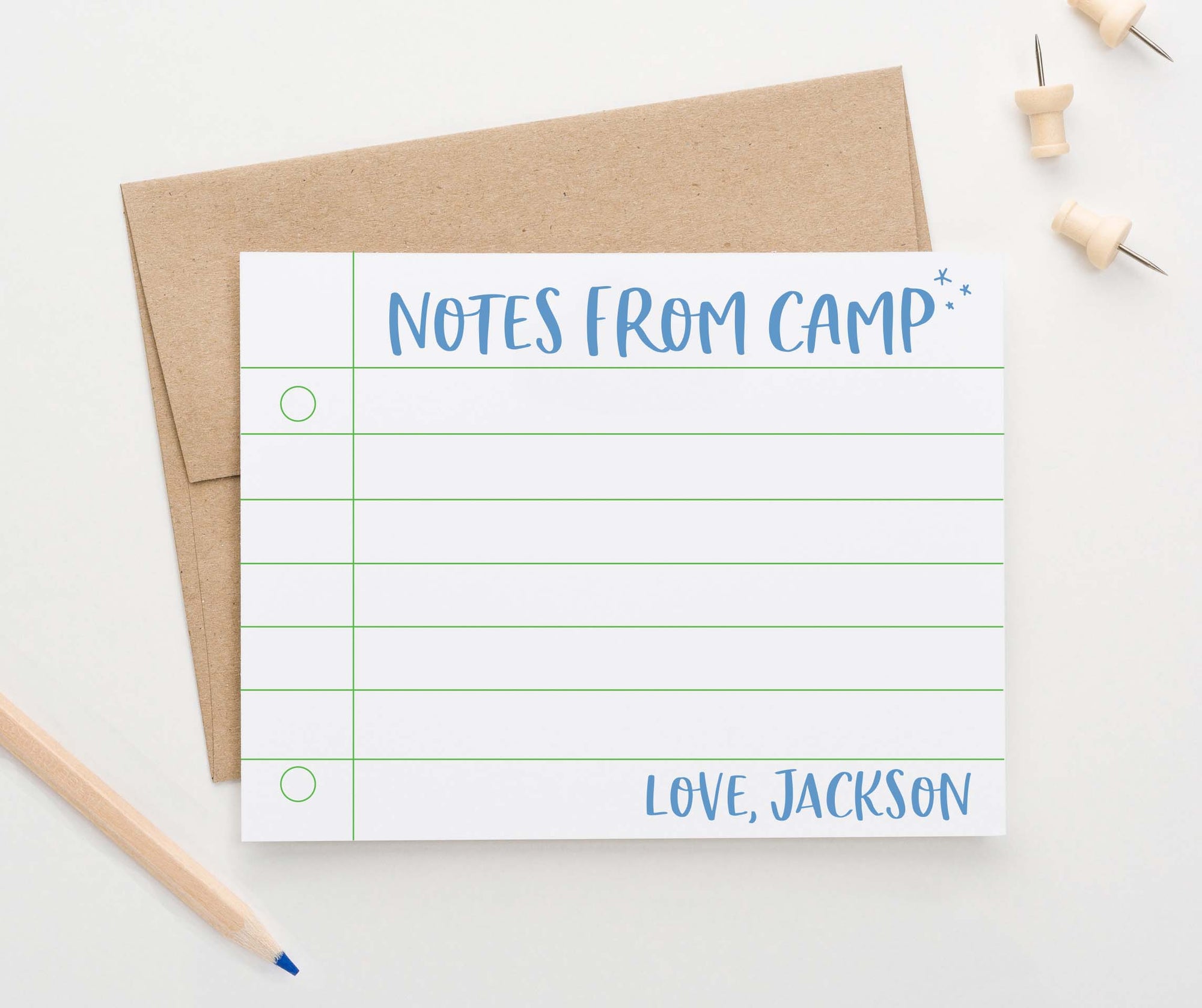 ks188 simple lined notes from camp personalized for boy cute