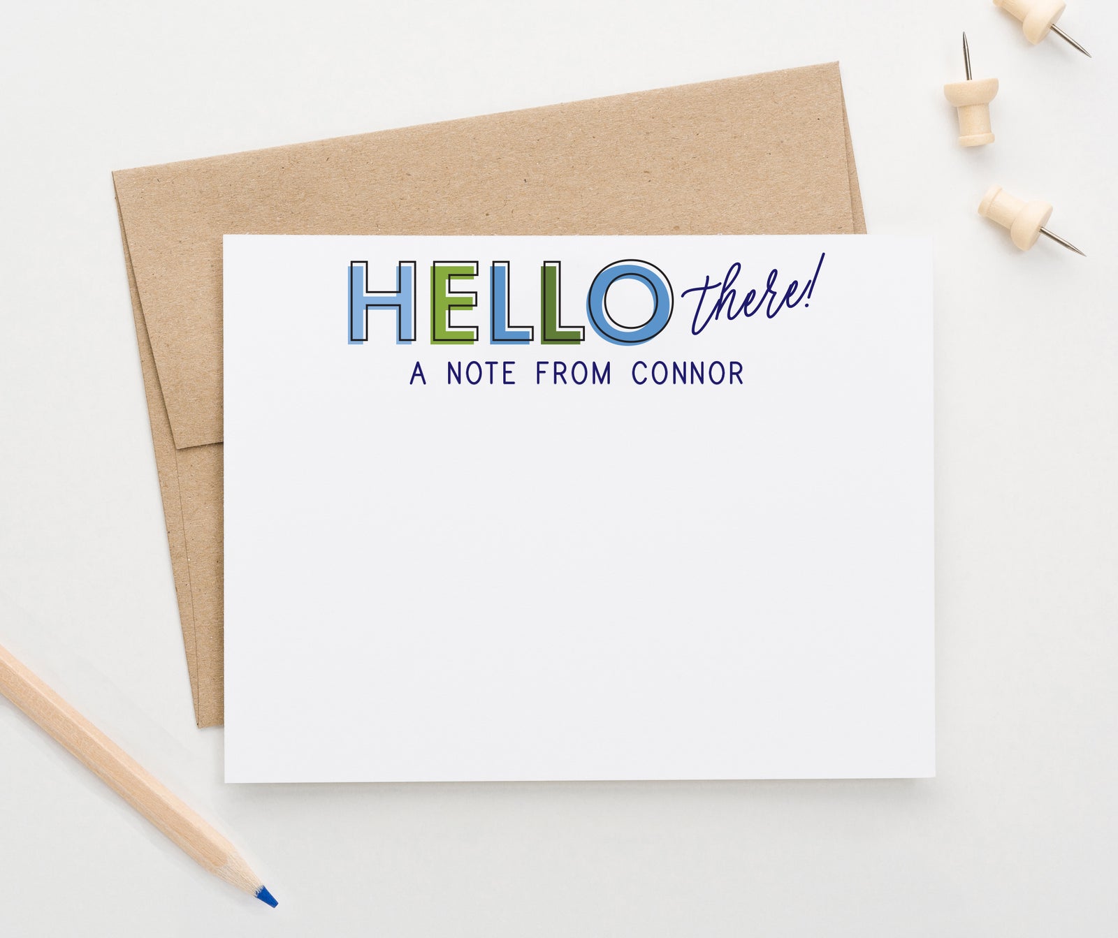 ks193 blue and green note cards personalized for boys cute simple a note from