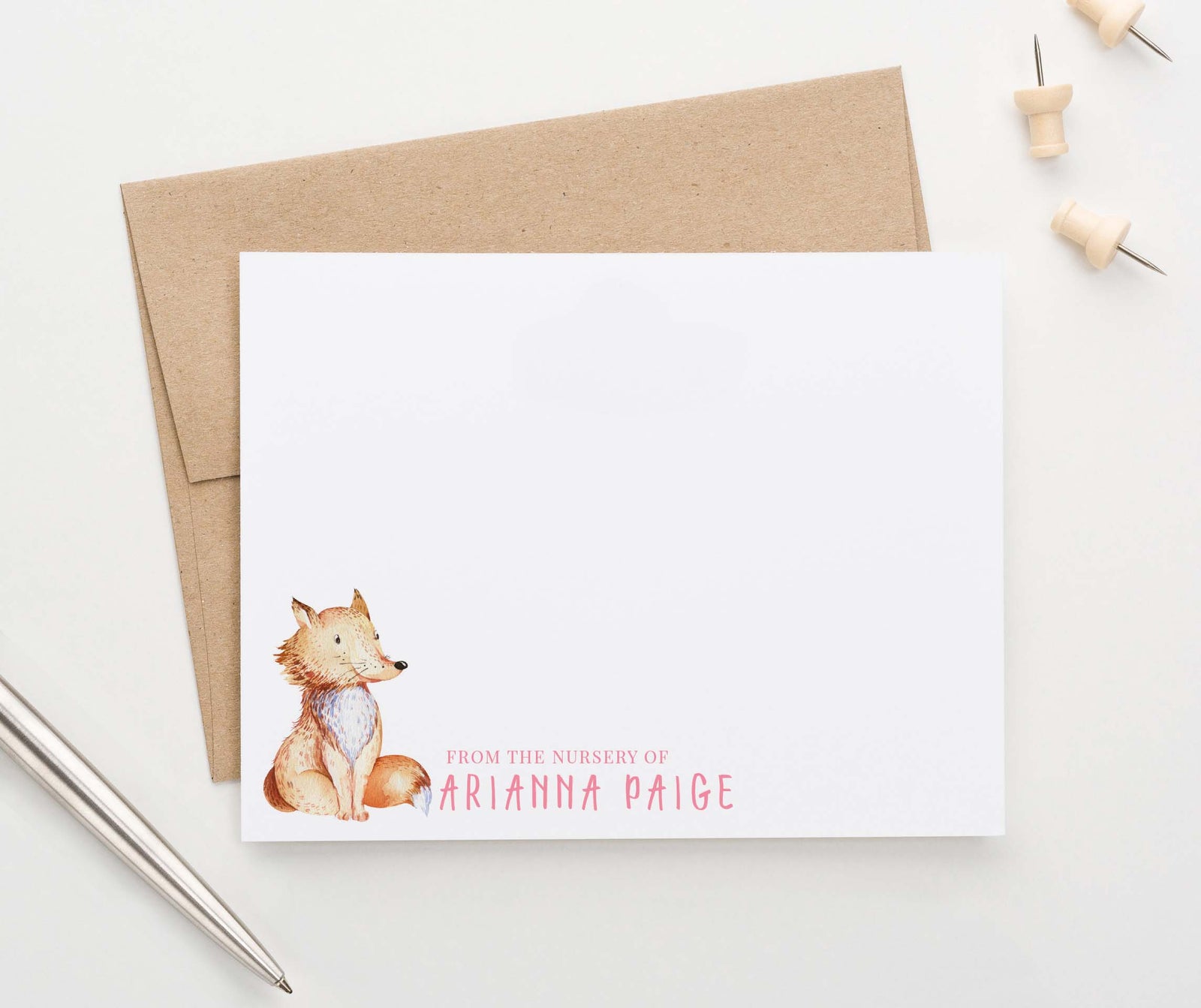 ks194 personalized from the nursery of thank you cards with fox animal cute 1