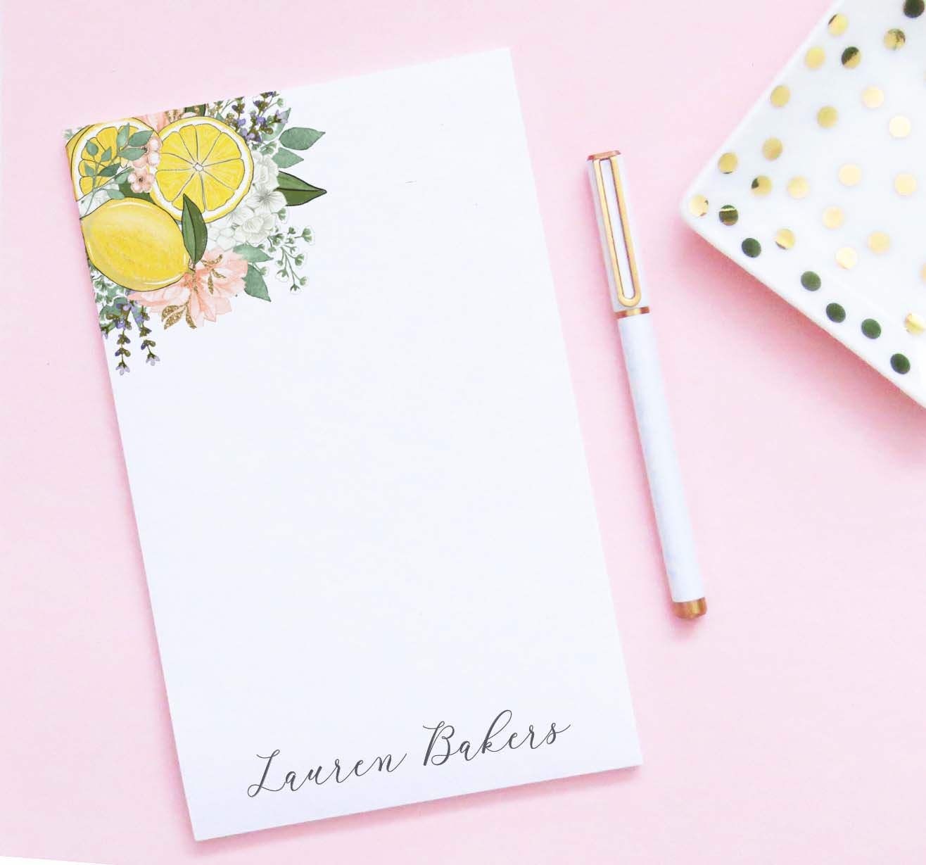 np240 top corner floral and lemons personalized notepads lemon florals flowers