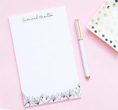 np244 classy black and white simple florals personalized notepads for women classic modern